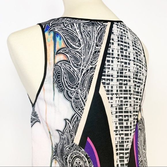 CLOVER CANYON Bright Tropical Print Silky Criss Cross Abstract Blouse - Picture 6 of 10